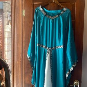 Elegant Teal Maxi Dress with Silver Accents